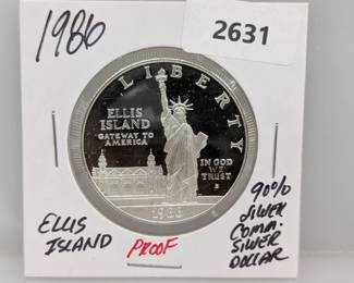 1986 90% Silv PF Ellis Isl Comm $1 Dollar
