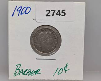 1900 90% Silver Barber Dime