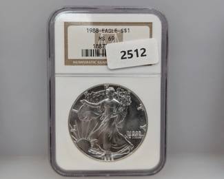 NGC 1988 MS69 1oz .999 Silv Eagle $1