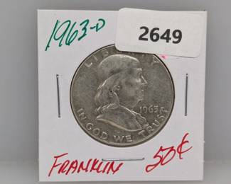 1963-D 90% Silver Franklin Half $1 Dollar