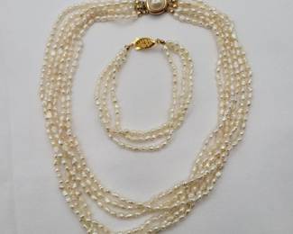 34 VintageGenuineMultiStrandPearlNecklaceEarringSet