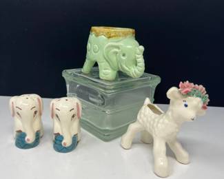 84 MidCenturyCeramicElephantsandaLamb