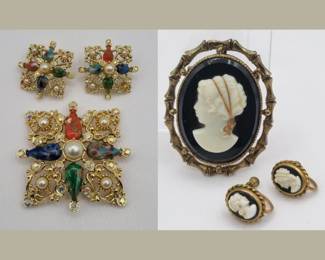 68 VintageJewelrySetsCameoSarahCoventryBroochesEarrings