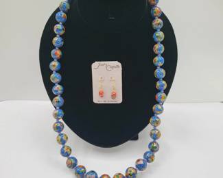 38 ExquisiteVintageCloisonneBeadNecklaceEarrings