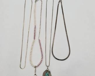13 FourSterlingBeautiesHerringbonePearlsGoldTurquoise