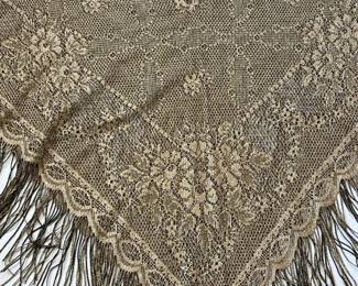 99 WestEndGoldMetallicandBlackThreadLaceShawl