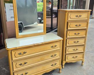Much miscellaneous furniture. French Country dresser w/ mirror and matching lingerie cabinet
