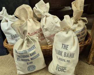 Vintage St. Joseph bank bags. "Tootle-Enright", "Park Bank" and "American National" bags