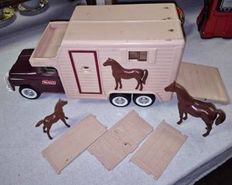 Large selection of collectible toys from 2 different estates. Buddy L Stables Transport Truck with 2 horses