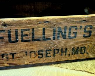 "Fuelling's St. Joseph, MO" wood box and "Fuelling's" bottle