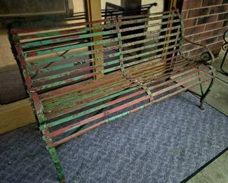 Much cast iron. Cast iron antique park bench-great patina!!