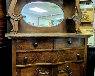 "Project" oak sideboard w/ double mirrored back