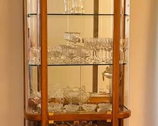 Curved modern oak and glass curio cabinet