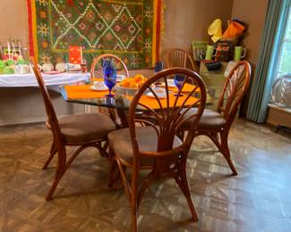 Vintage bamboo dining set with glass top