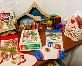 Old, shiny bright ornaments, needlepoint, stockings, nativity, crushes, and more