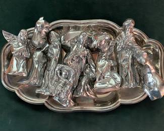Vintage Mexican pewter nativity set
