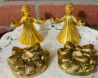 Solid brass Christmas candle holders vintage