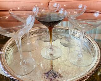1930s crystal Hollow, stem, coupe stemware, instead of six