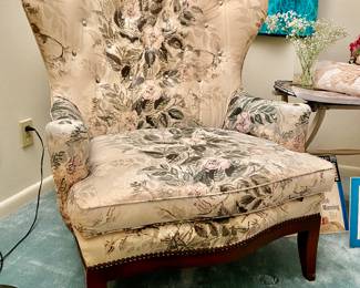 Large vintage silky, satin shell back armchair