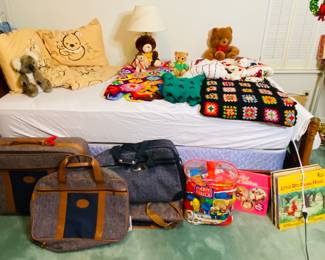 Pristine vintage luggage, children’s LPS, vintage Christmas