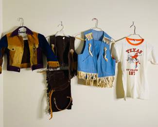 Vintage little dudes, leather, cowboy outfit with chaps, vintage leather child jacket
