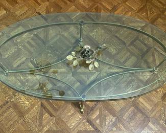 Fabulous mid-century, brass, hoofed, feet coffee table by Century