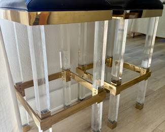 Modern bar stools lucite n brass