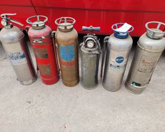 Antique Fire extinguishers, unique 1940's air pressure, soda acid, newer air pressure