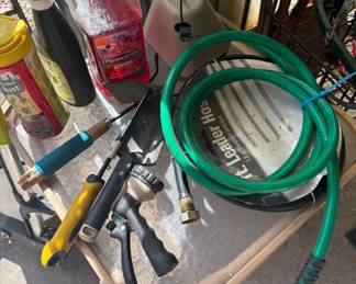 Gardening hoses and sprayers, glass top patio tables