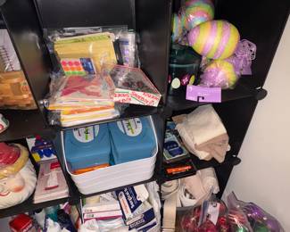 Bags of ornaments, Support Stockings, Easter Eggs, Wipes, Support Strap Belts, Medical Supplies
