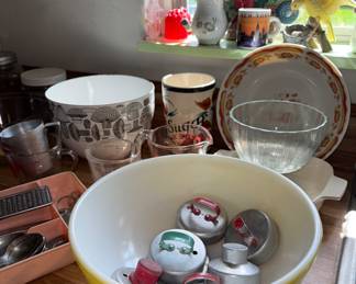 Vintage Cookie and Biscuit Cutters, Fired On Large Yellow Bowl