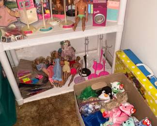 Vintage Barbie doll stands, Vintage Ty Beanie Babies, Vintage Barbie clothing