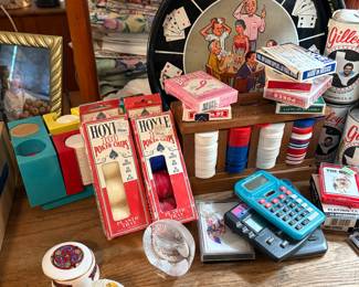 Poker chips, Trinket Boxes, hand held games, Eagle Paperweight
