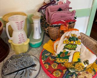 Vintage Tupperware, Pot Holders, Towels, Trivets