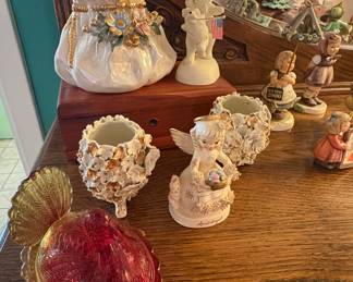 Capodimonte Planter, Vintage Angel Figurine, Turkey cover candy dish