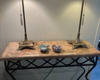 Wrought iron table with stone top