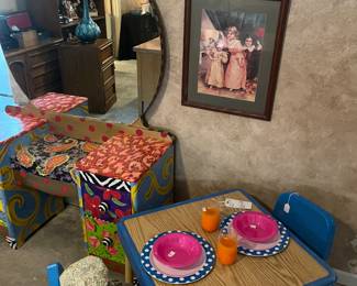 This is hand painted vanity dresser, child’s table and chairs