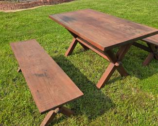 Very nice wooden picnic table and benches