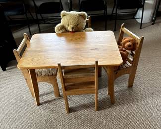 Kids table and four tiny chairs - solid wood - sturdy for little tikes