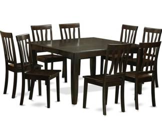 9 Piece Dining Room Table Set Includes a Square Kitchen Table with Butterfly Leaf and 8 Dining Chairs, 54x54 Inch, Cappuccino