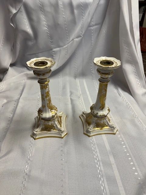 White china & gold candlesticks