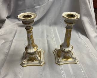 White china & gold candlesticks