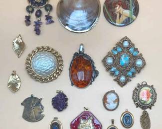 Ladies Vintage Pendants SterlingAmber, Cameo