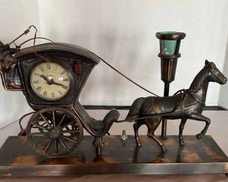 United Metal Goods Hansom Cab Horse Carriage Clock  1950s