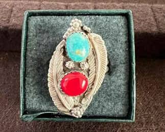 Sterling Ring With Turquoise And Coral