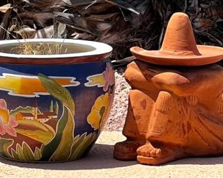 Floral Ceramic Pot Clay Statue
