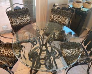 Iron Glass Table wLeopard Seat Chairs