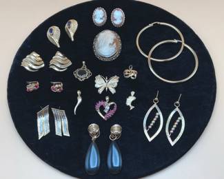 Ladies 14K Yellow Gold Earrings, Pendants Charms Plus 10K Pendant  Silver Cameo