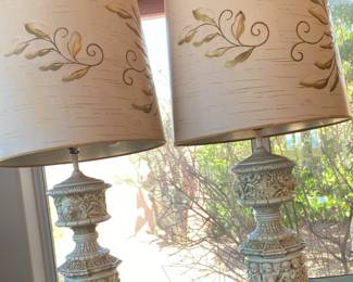 Two Greek Lamps, Stenciled Lampshades