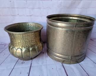 2 medium sized brass planters.